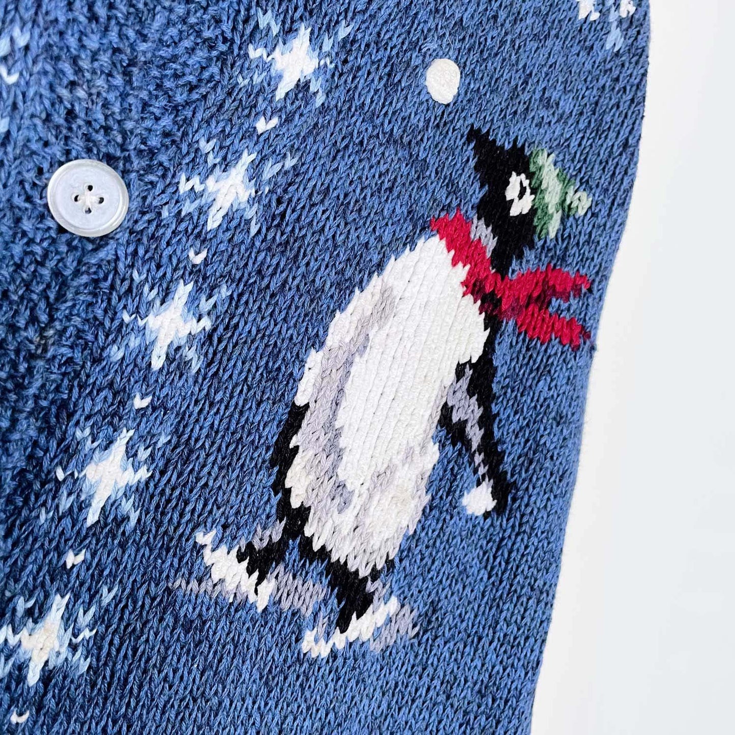 vintage holiday penguins linen-blend cardigan - size medim