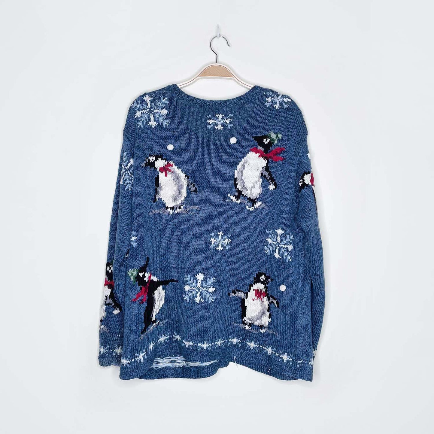 vintage holiday penguins linen-blend cardigan - size medim