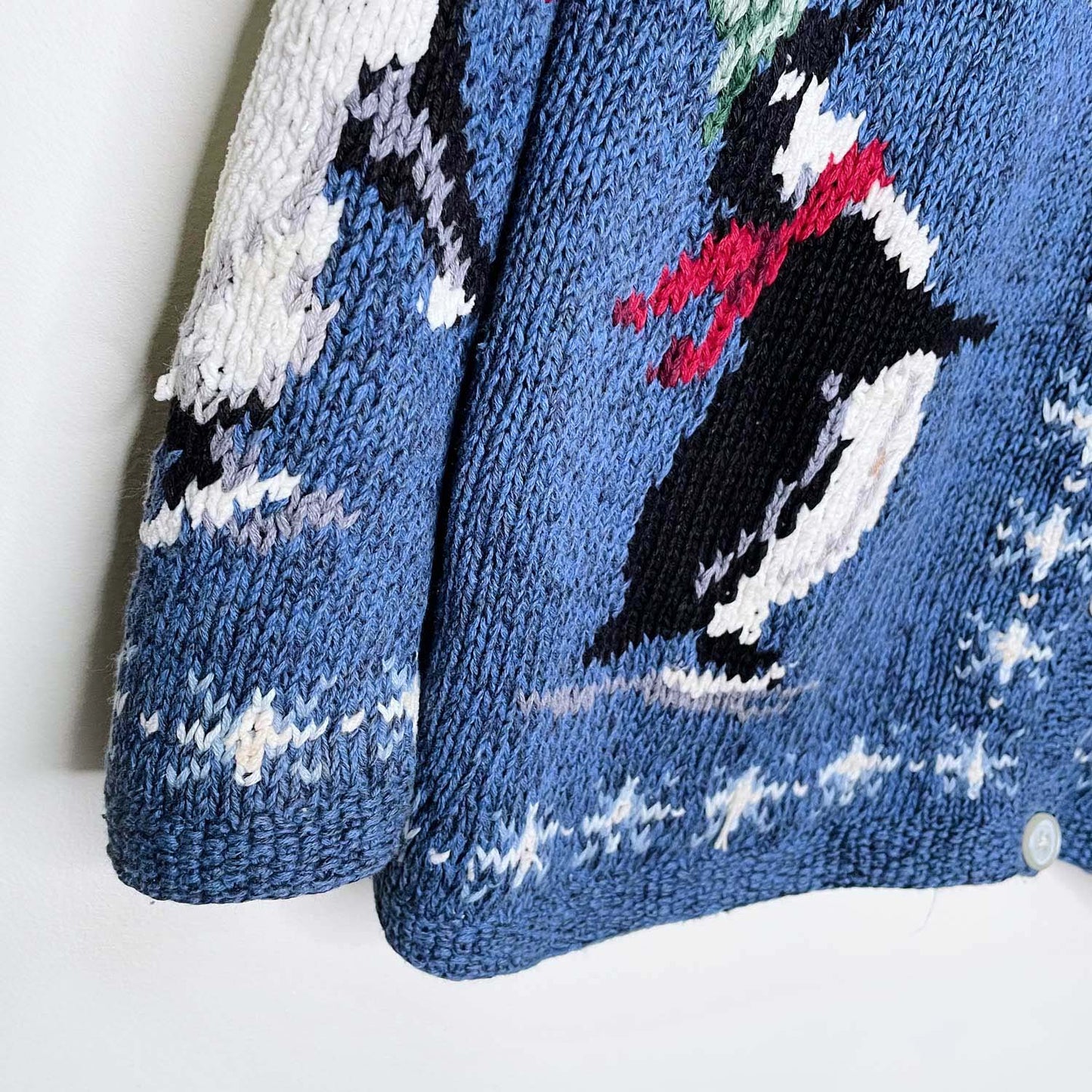 vintage holiday penguins linen-blend cardigan - size medim