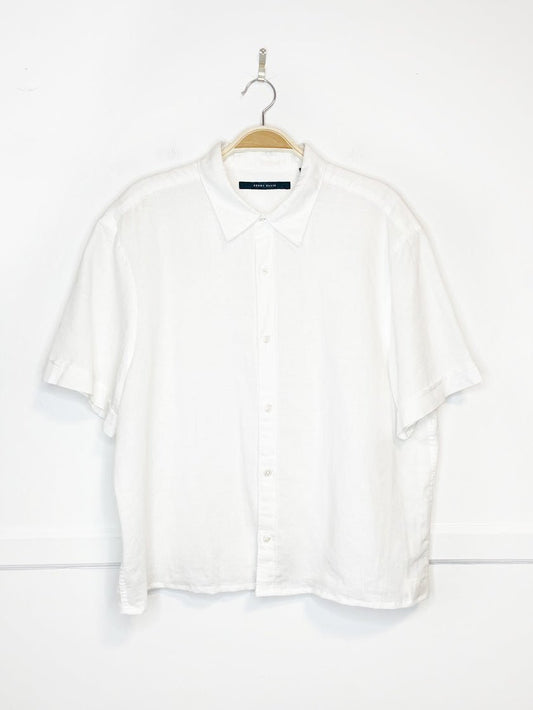 perry ellis linen-blend boxy cropped sporty prep shirt | rework - good market thrift store