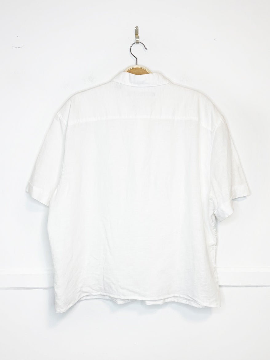 perry ellis linen-blend boxy cropped sporty prep shirt | rework - good market thrift store
