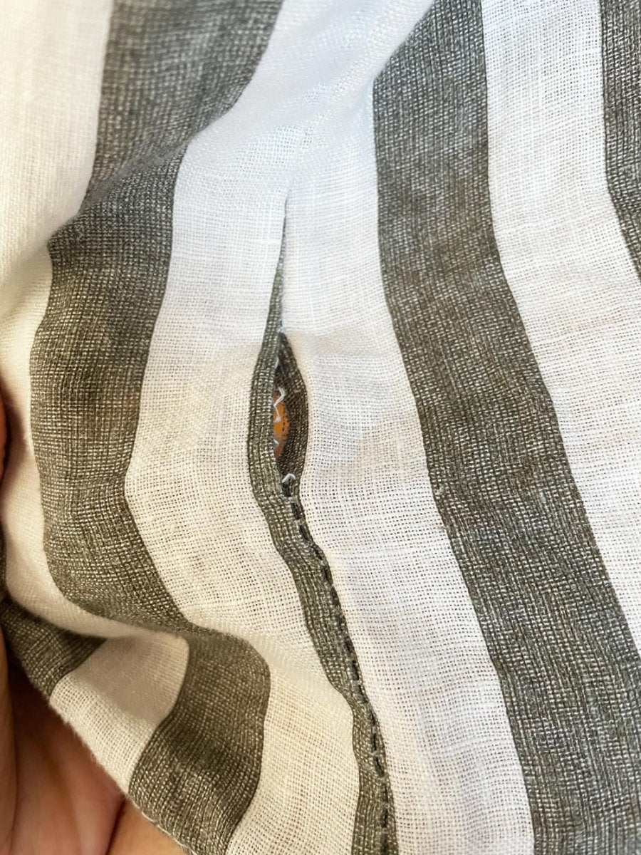 piazza del tempio 100% linen striped full button belted midi dress | made in italy - good market thrift store