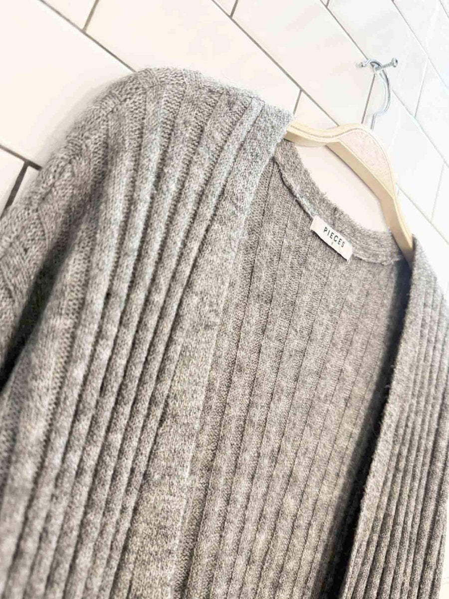 pieces wool - blend chunky ribbed knit cardigan - good market thrift store