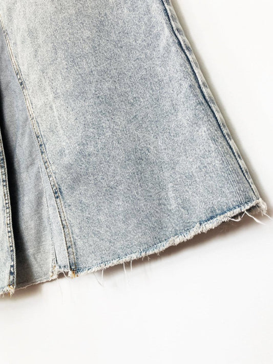 pilcro the madi front slit soft denim raw hem maxi skirt | anthropologie - good market thrift store