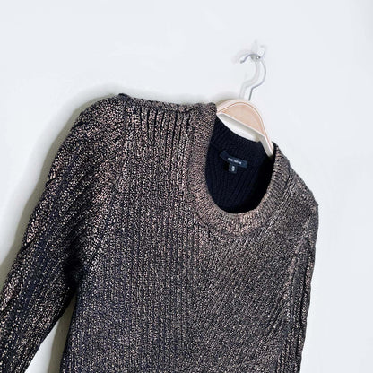 pink tartan gold shimmer 100% wool knit pullover - size xs