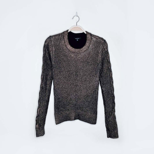 pink tartan gold shimmer 100% wool knit pullover - size xs