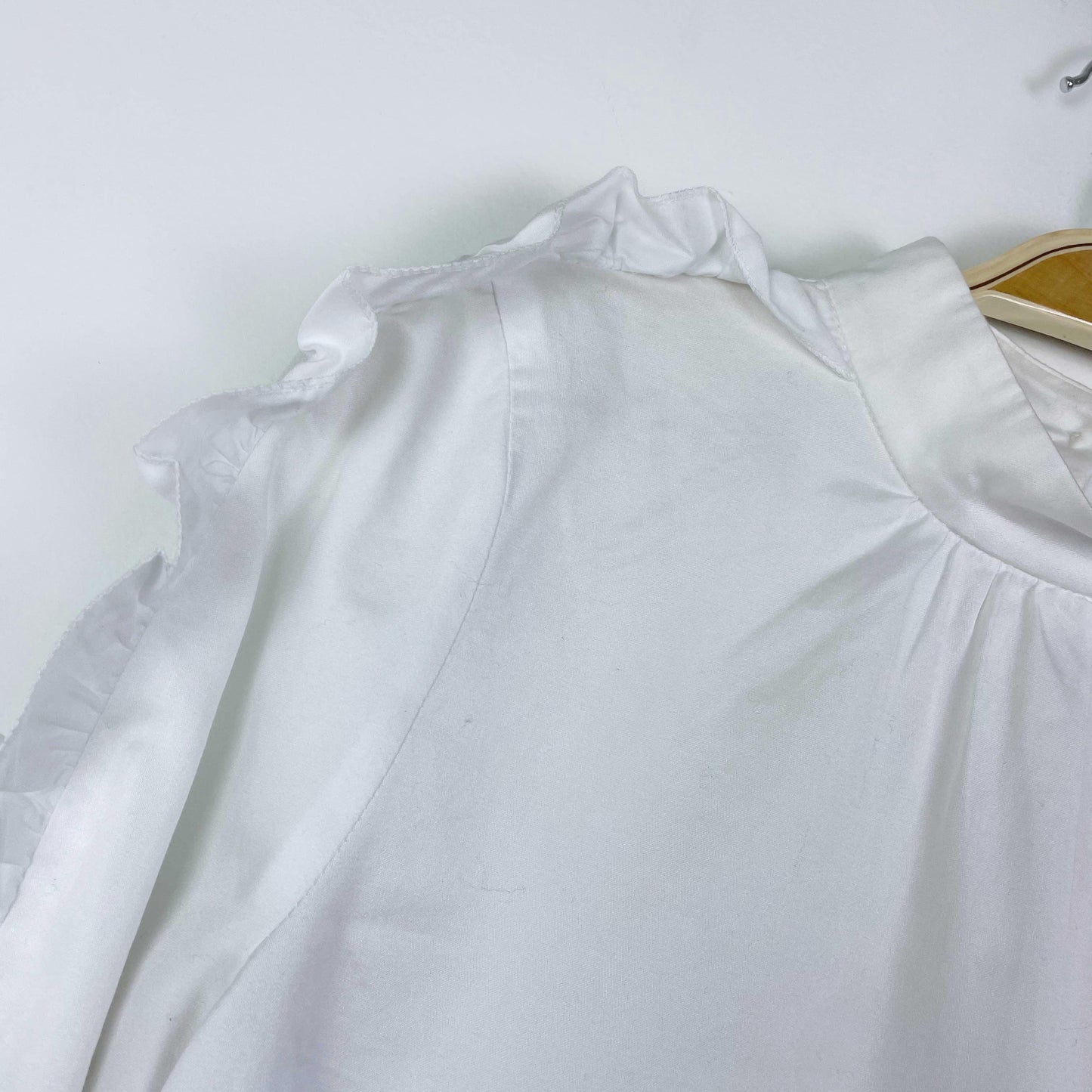 pink tartan white ruffle sleeve blouse - size 2