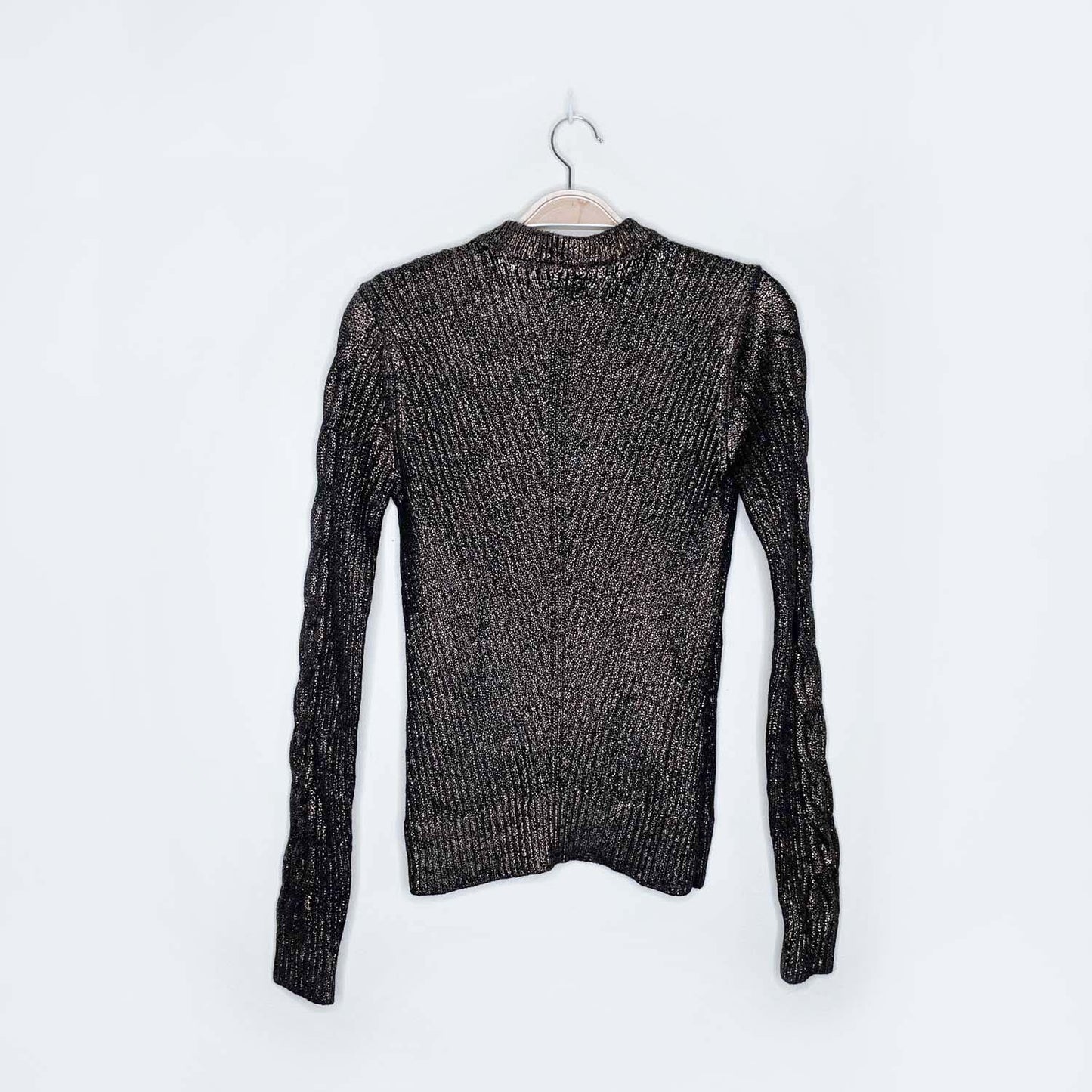 pink tartan gold shimmer 100% wool knit pullover - size xs