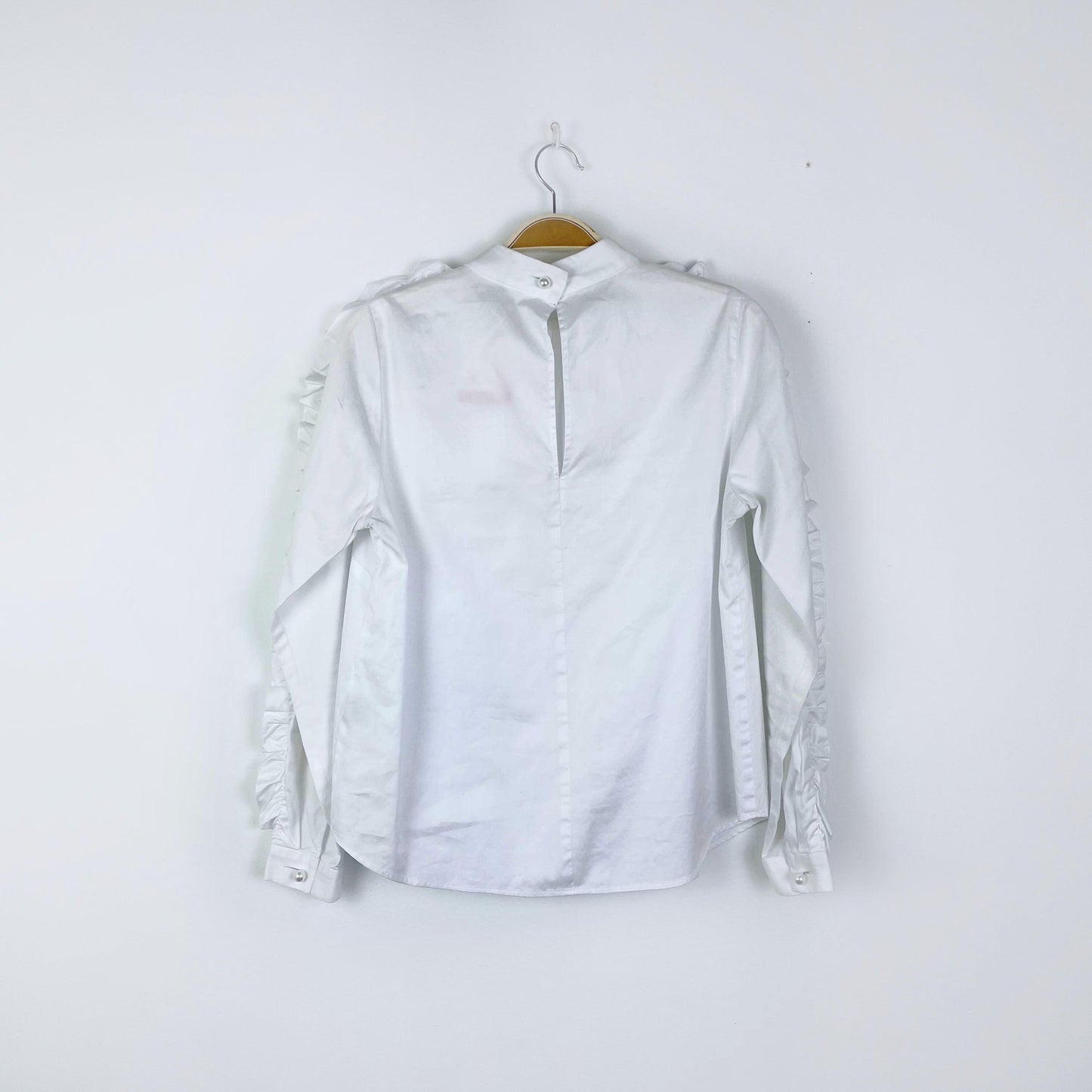 pink tartan white ruffle sleeve blouse - size 2