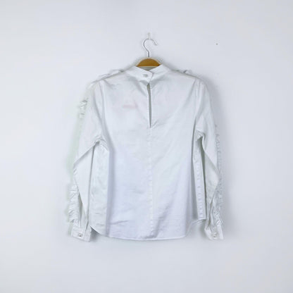 pink tartan white ruffle sleeve blouse - size 2