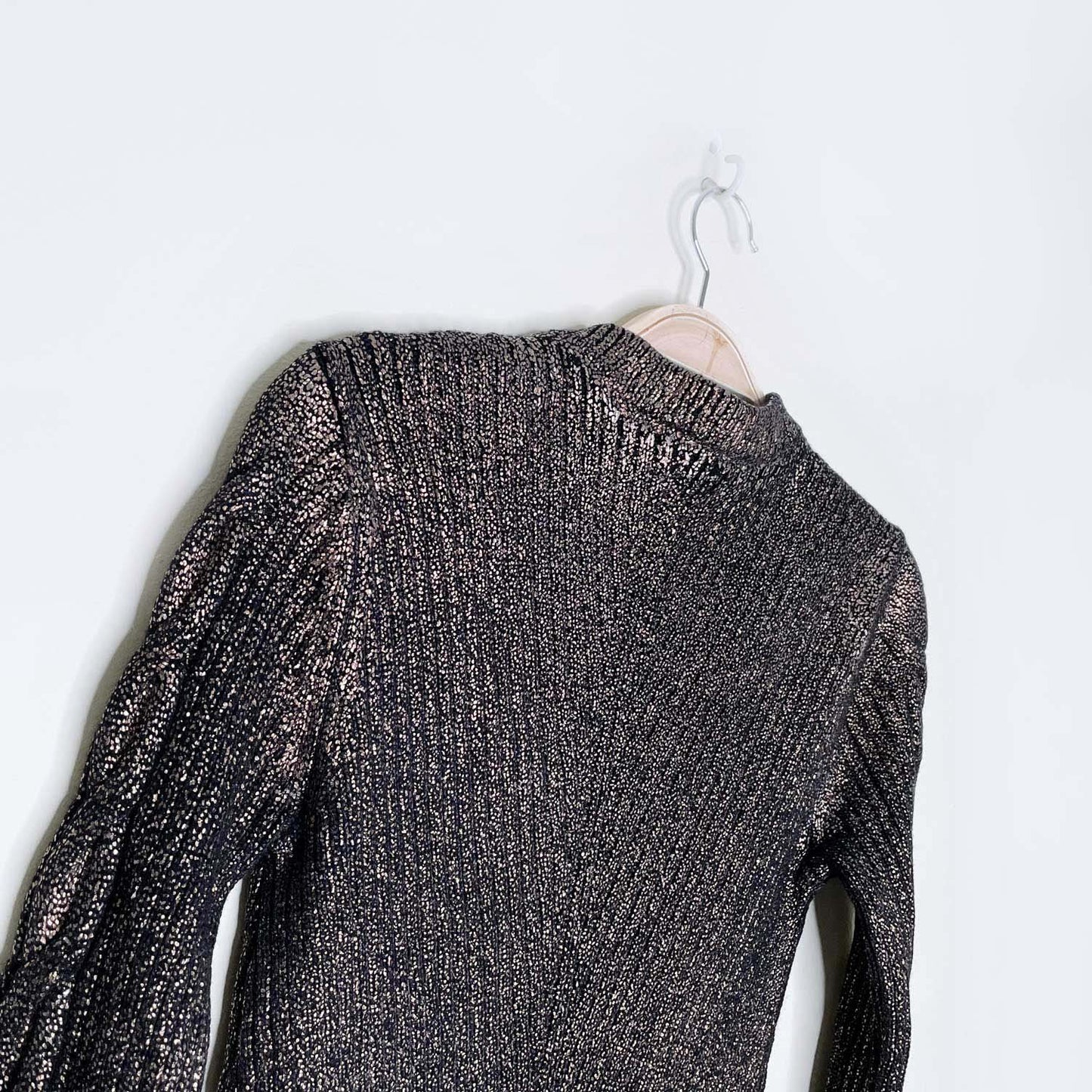 pink tartan gold shimmer 100% wool knit pullover - size xs