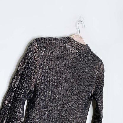 pink tartan gold shimmer 100% wool knit pullover - size xs