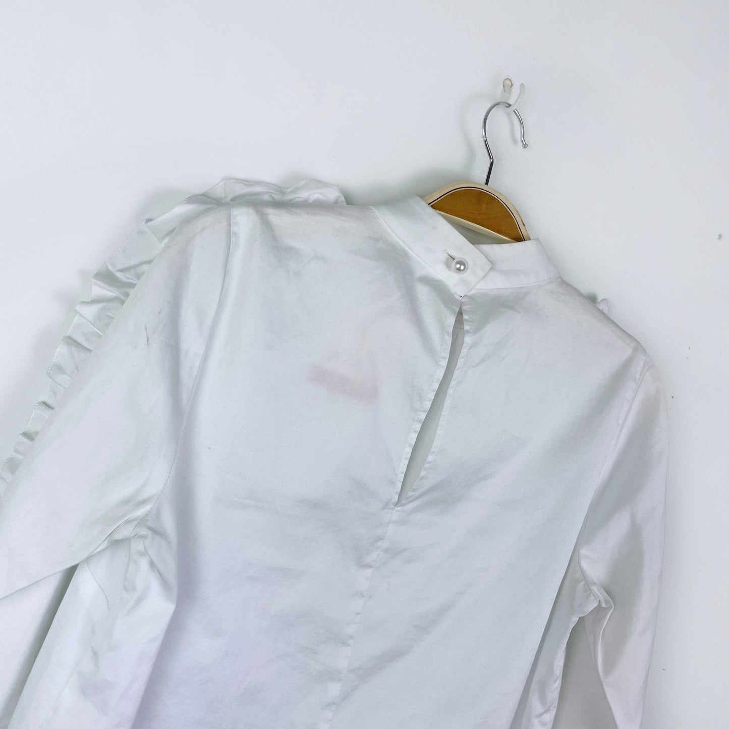 pink tartan white ruffle sleeve blouse - size 2