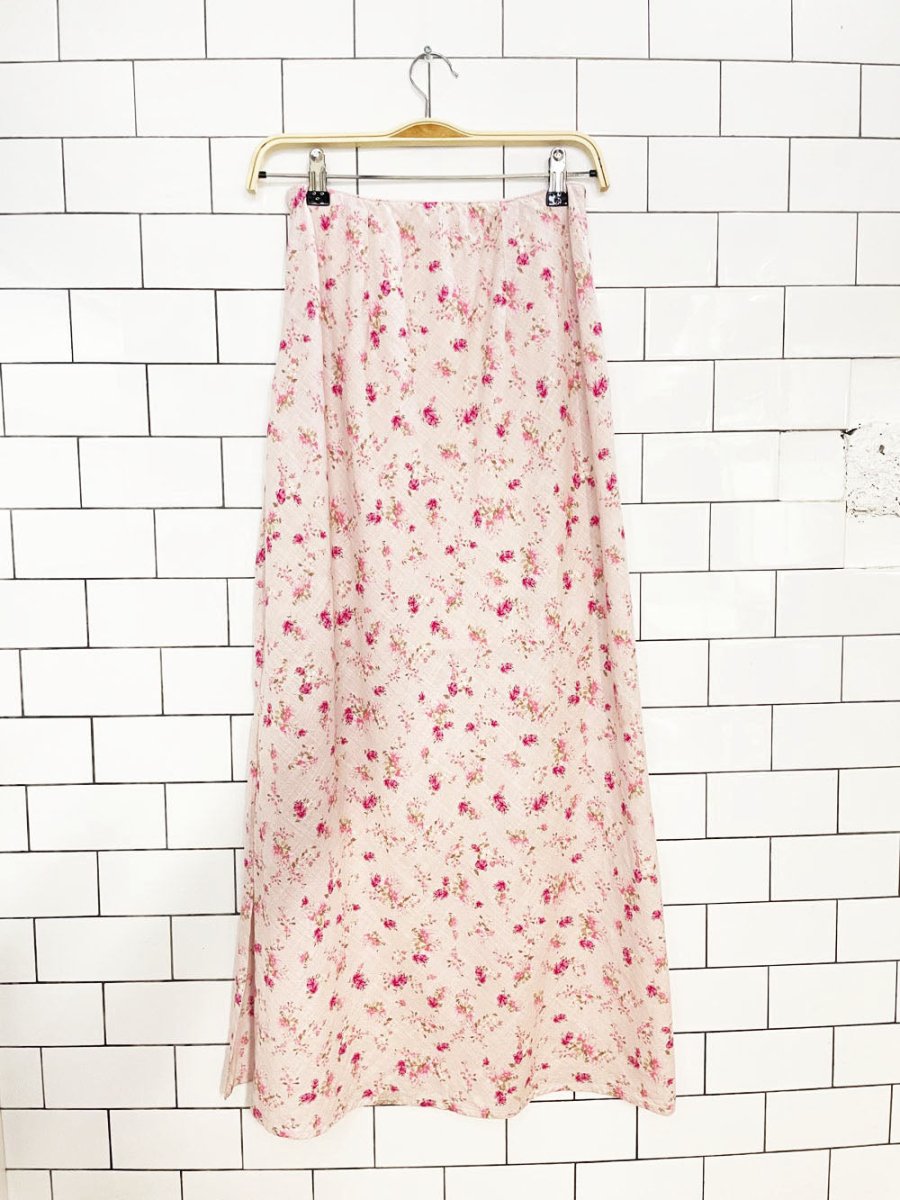 pink rose cotton micro floral maxi skirt - good market thrift store