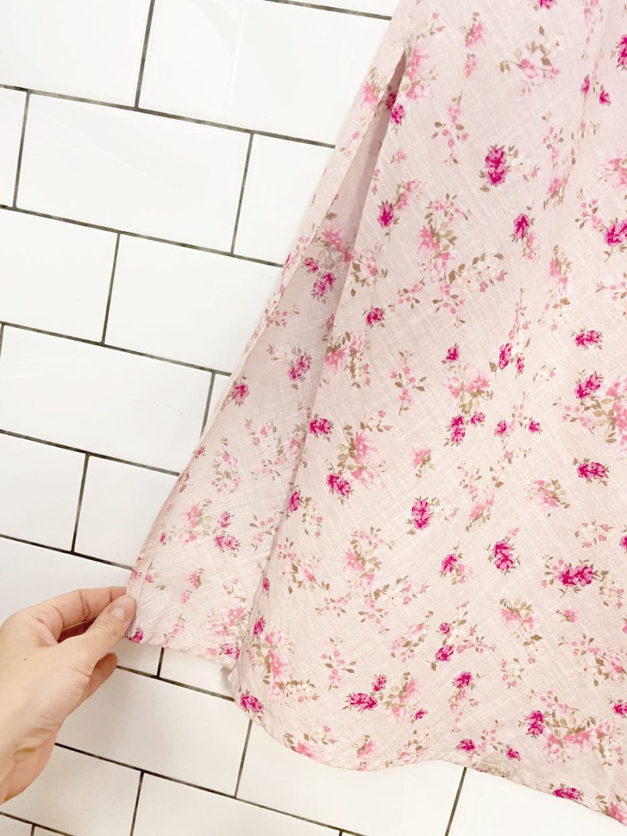 pink rose cotton micro floral maxi skirt - good market thrift store