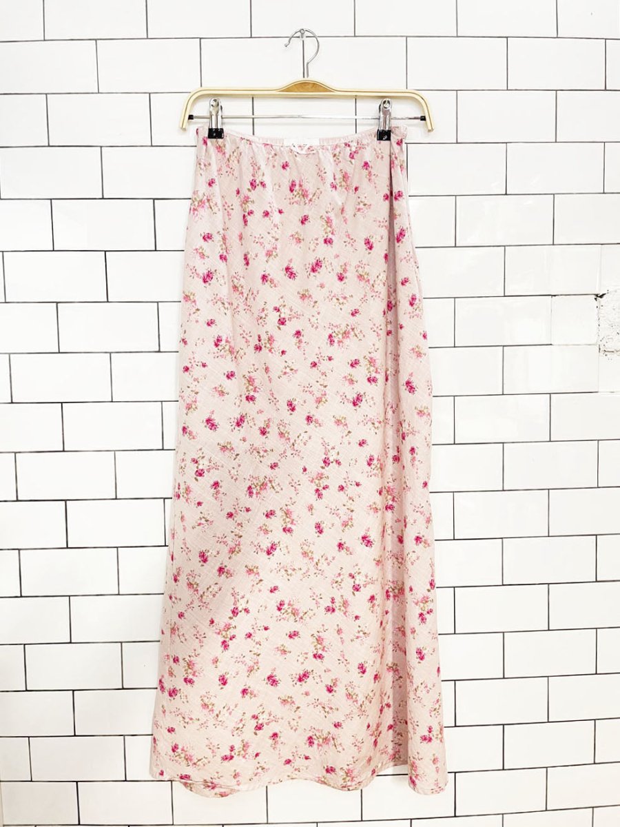 pink rose cotton micro floral maxi skirt - good market thrift store