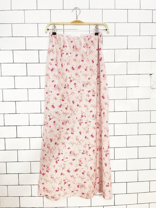 pink rose cotton micro floral maxi skirt - good market thrift store