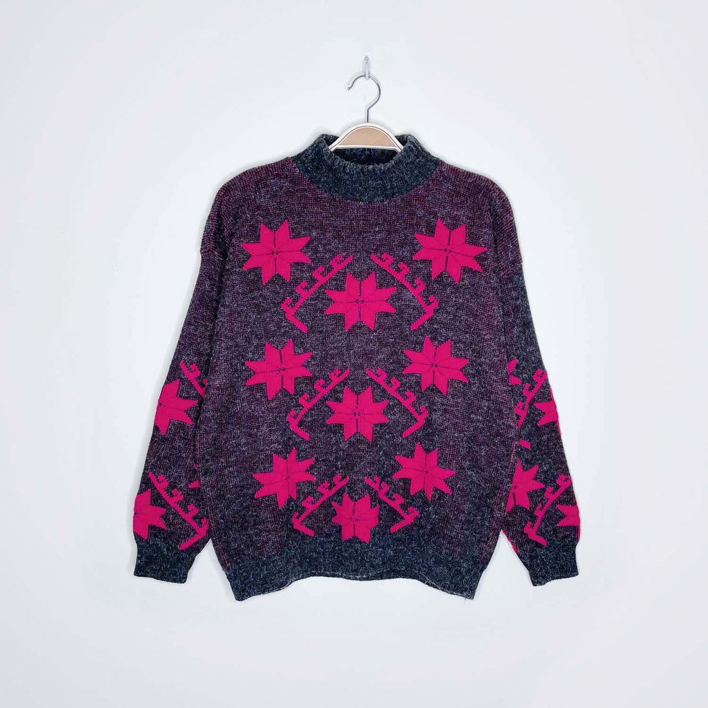 vintage kate collins hot pink snowflake mock neck sweater - size small