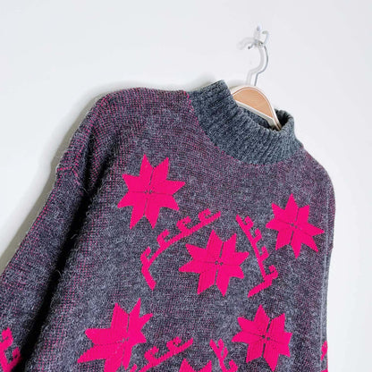 vintage kate collins hot pink snowflake mock neck sweater - size small