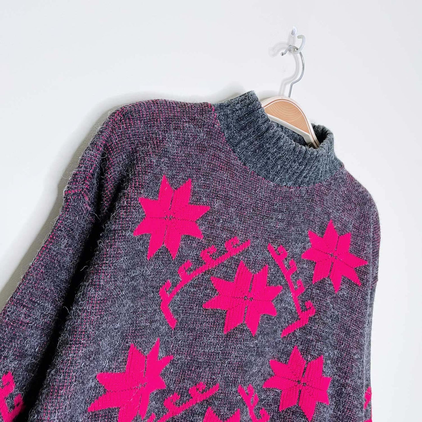 vintage kate collins hot pink snowflake mock neck sweater - size small