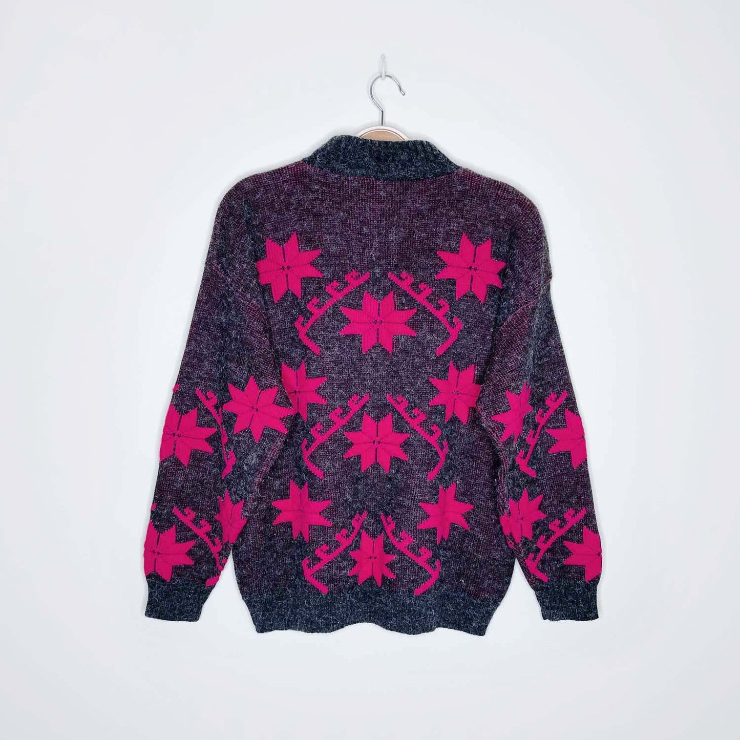 vintage kate collins hot pink snowflake mock neck sweater - size small