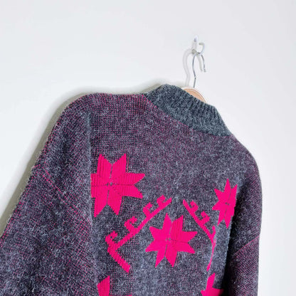vintage kate collins hot pink snowflake mock neck sweater - size small