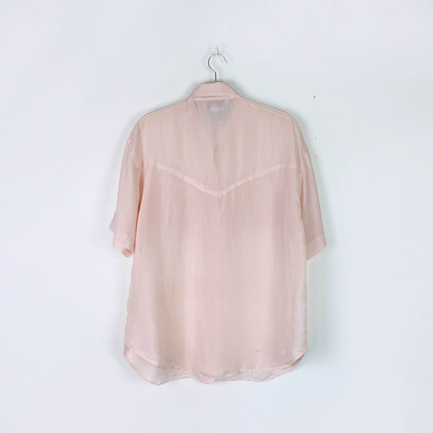 vintage 80s HER pink silk ss fringe shirt