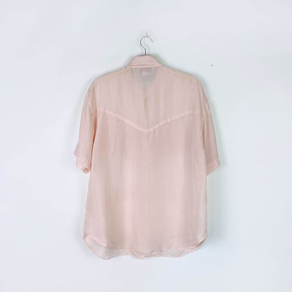 vintage 80s HER pink silk ss fringe shirt