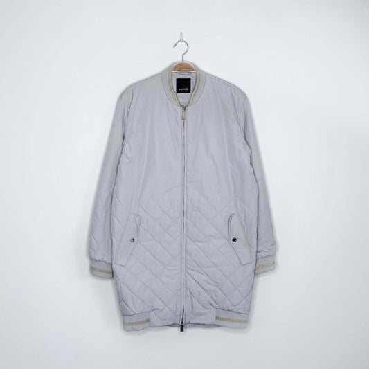 pinko nylon quilted long bomber jacket - size 6