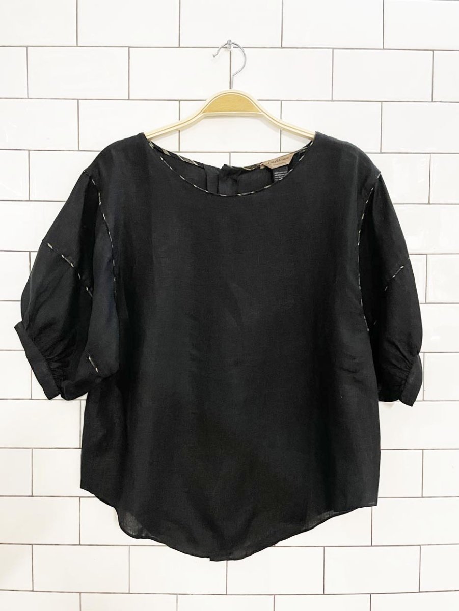 pinky & dianne 100% italian linen button back puff sleeve top - good market thrift store