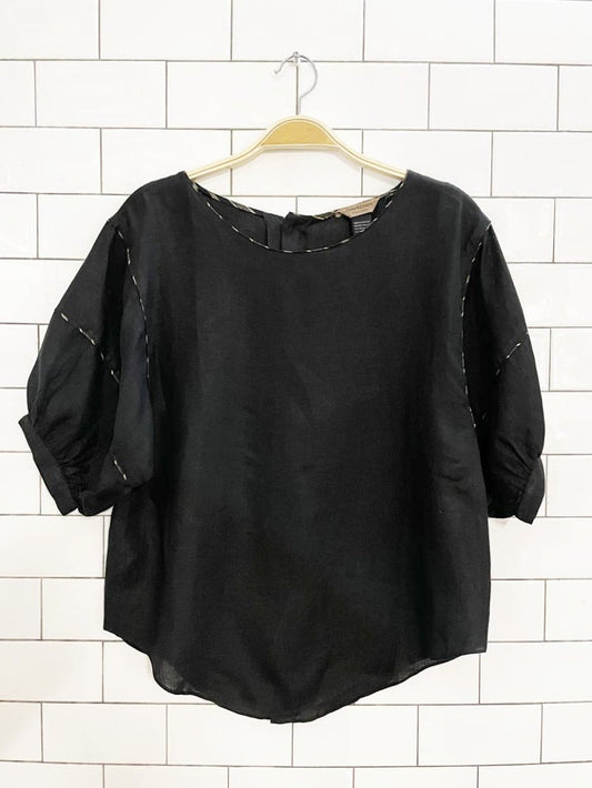 pinky & dianne 100% italian linen button back puff sleeve top - good market thrift store