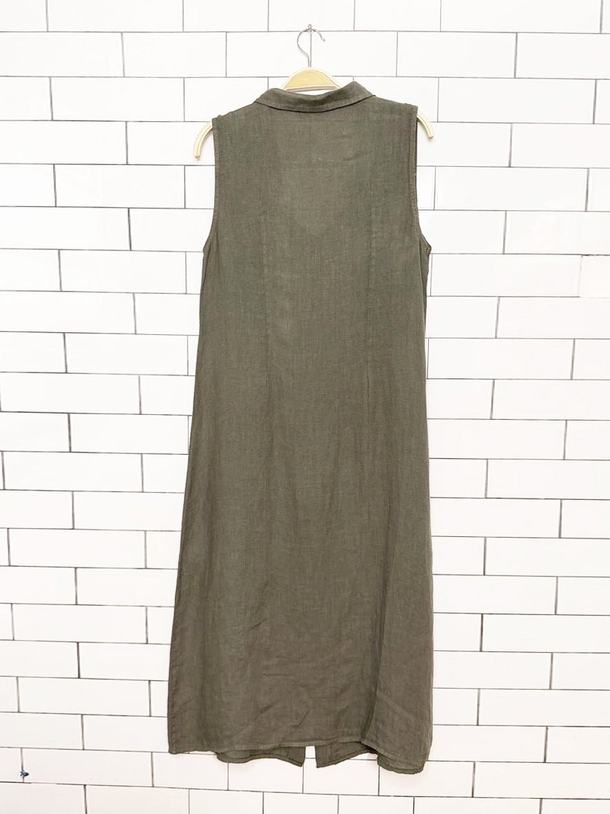 pistache 100% linen shell button collared a-line maxi dress | made in Italy - good market thrift store