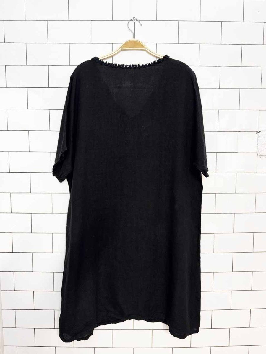 pistache 100% linen tufted trim summer dress | made in Italy - good market thrift store