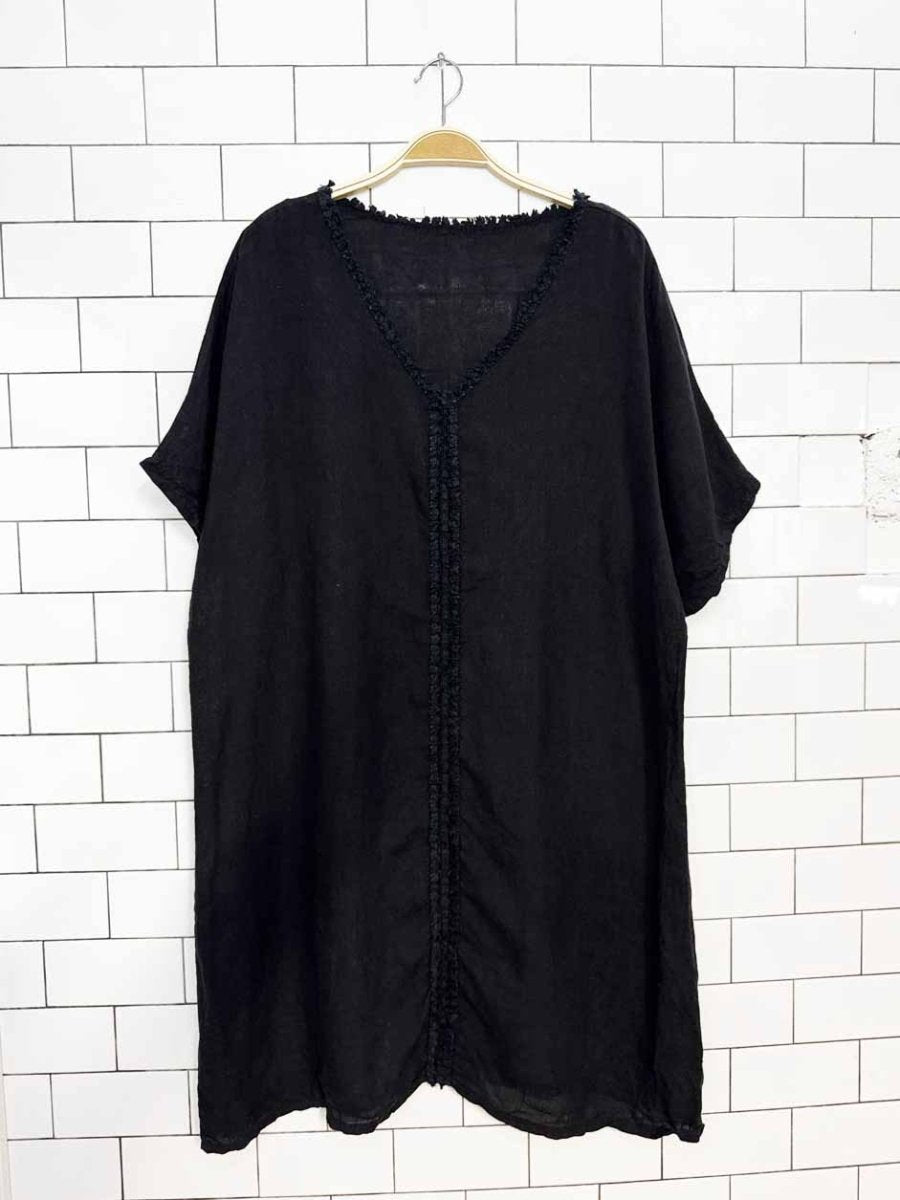 pistache 100% linen tufted trim summer dress | made in Italy - good market thrift store