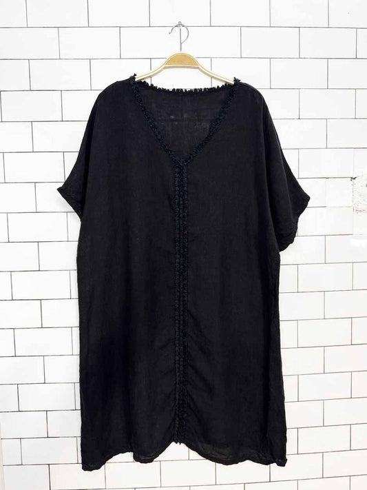 pistache 100% linen tufted trim summer dress | made in Italy - good market thrift store