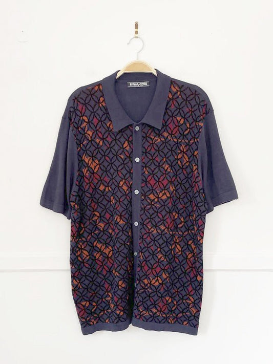 pj paul jones sacred geometry soft knit full button resort shirt - good market thrift store