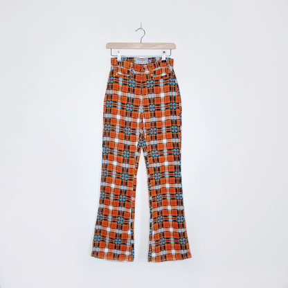 nwt deadstock parasuco orange plaid corduroy flare pants