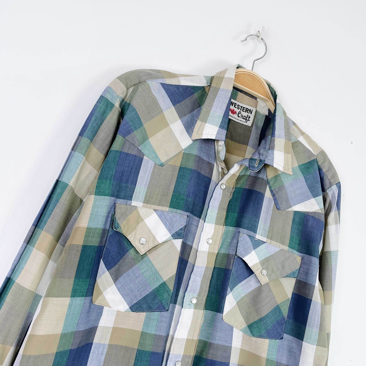 vintage western craft plaid snap button shirt
