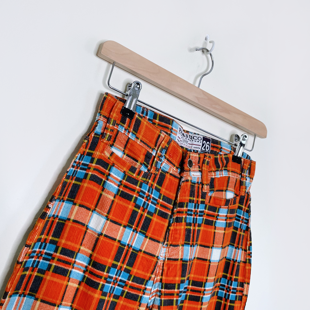 nwt deadstock parasuco orange plaid corduroy flare pants