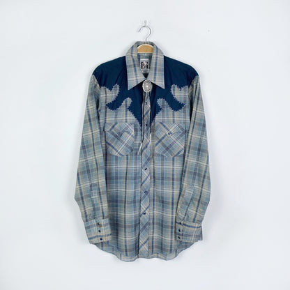 vintage karman country scroll snap button down - size medium