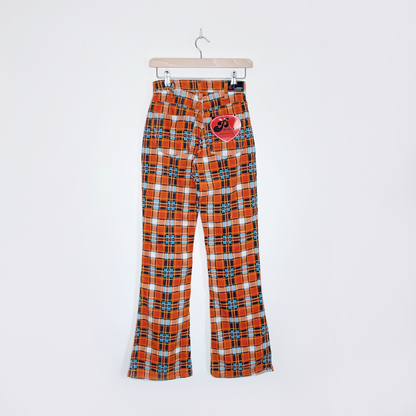 nwt deadstock parasuco orange plaid corduroy flare pants