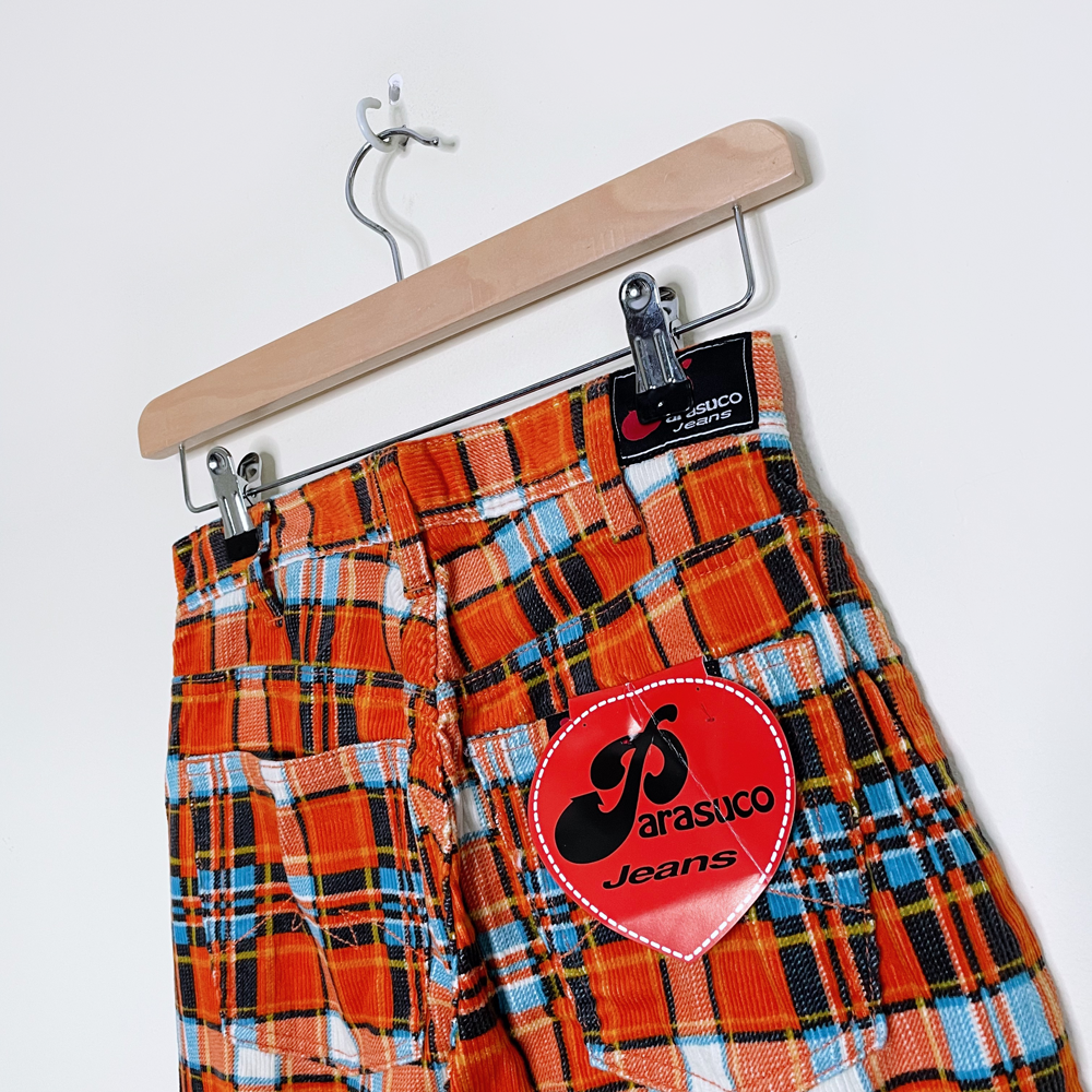 nwt deadstock parasuco orange plaid corduroy flare pants