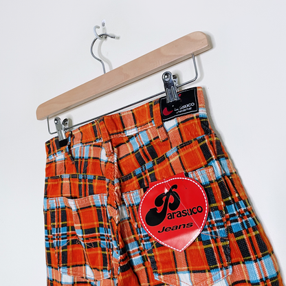nwt deadstock parasuco orange plaid corduroy flare pants