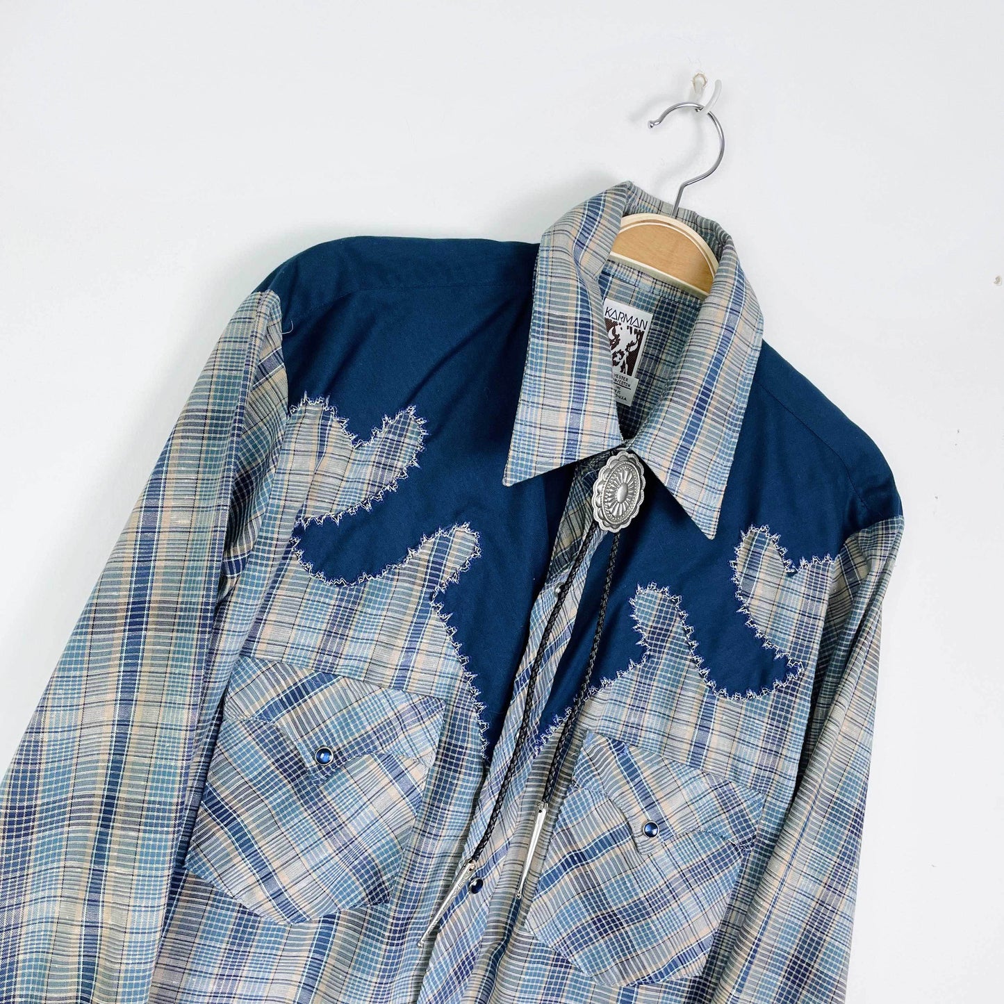 vintage karman country scroll snap button down - size medium