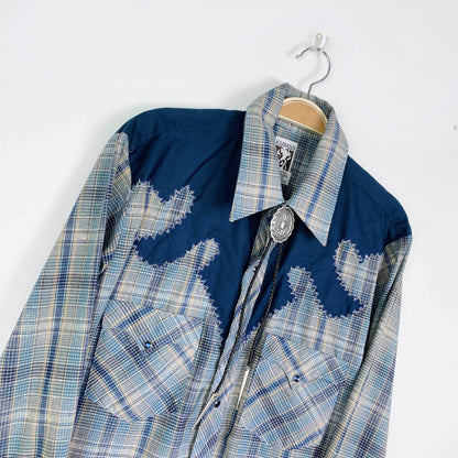 vintage karman country scroll snap button down - size medium