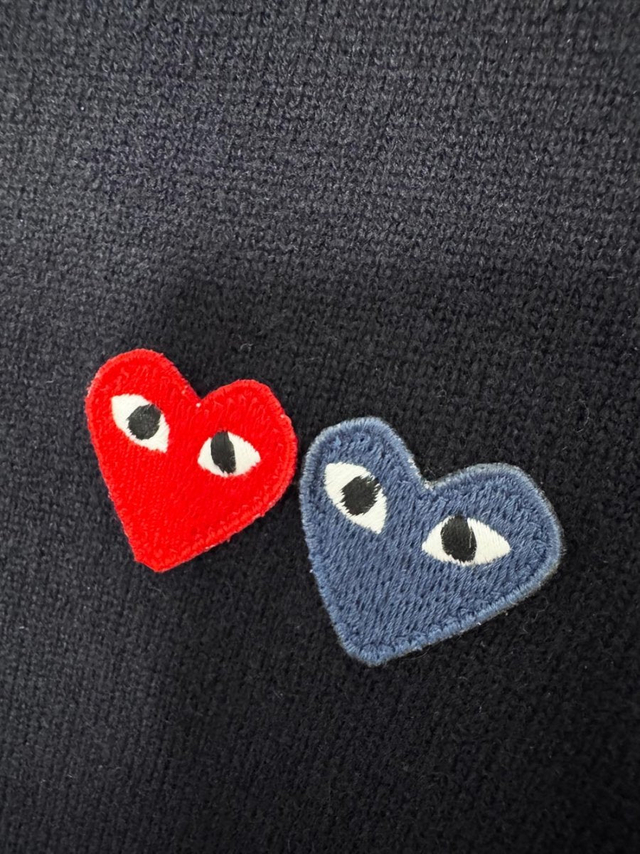 play commes des garcons 100% wool double heart knit cardigan sweater - good market thrift store