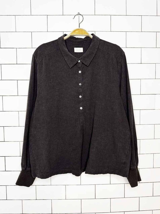 poetry linen-blend 1/2 button pullover shirt - good market thrift store