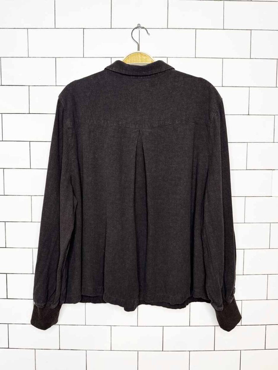 poetry linen-blend 1/2 button pullover shirt - good market thrift store