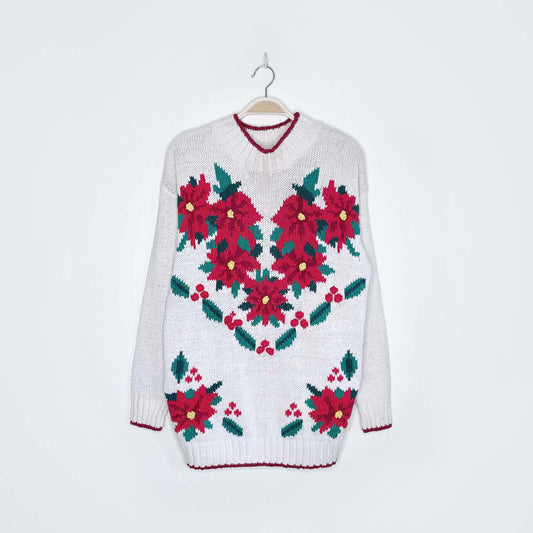 vintage nutcracker poinsettia knitted sweater - size medium