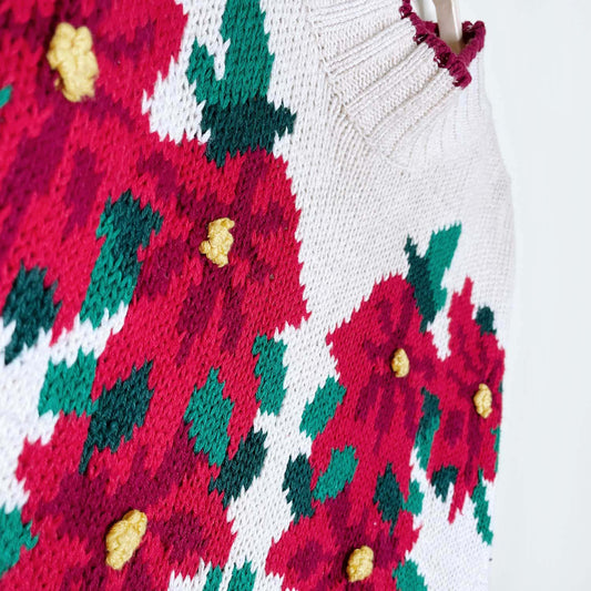 vintage nutcracker poinsettia knitted sweater - size medium
